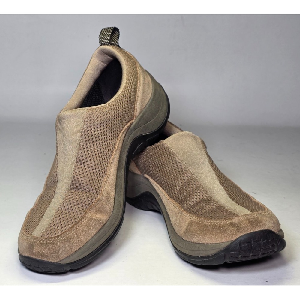 LL Bean Women's Sneakers Size 7 M Brown Tan Suede Mesh Comfort Slip On Shoes